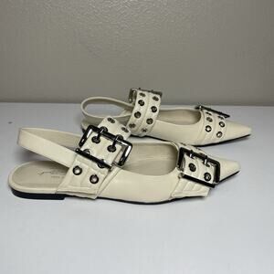 Free People Jeffrey Campbell Lilly Buckle Debb Slingback Flats Cream Sz 7.5